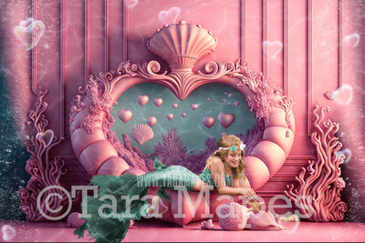 Valentine Mermaid Heart Sofa Digital Backdrop - Mermaid Room Digital Background - Mermaid Lounge Livingroom Underwater - Mermaid Digital Background JPG