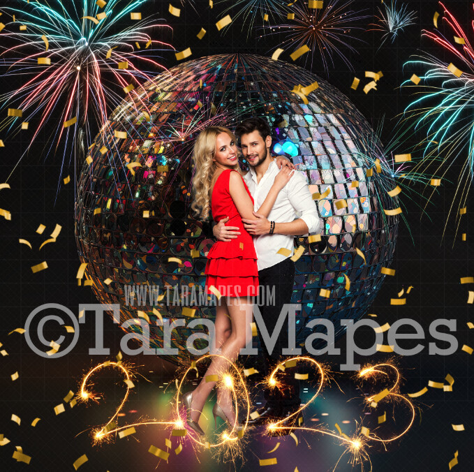 New Years Digital Background - Disco Ball with Confetti and Fireworks Digital Backdrop - New Years Eve Layered PSD  - Happy New Year Digital Background - New Year Digital Backdrop