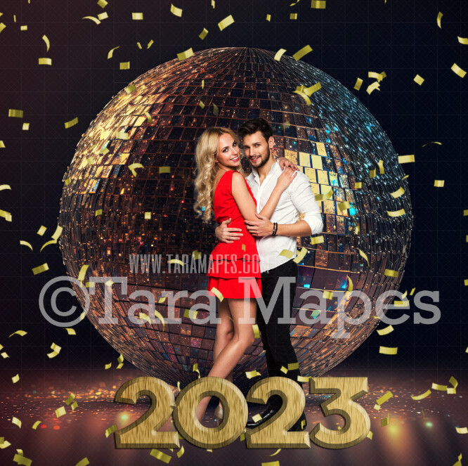 New Years Digital Background - Disco Ball with Confetti Digital Backdrop - New Years Eve Layered PSD - Happy New Year Digital Background - New Year Digital Backdrop
