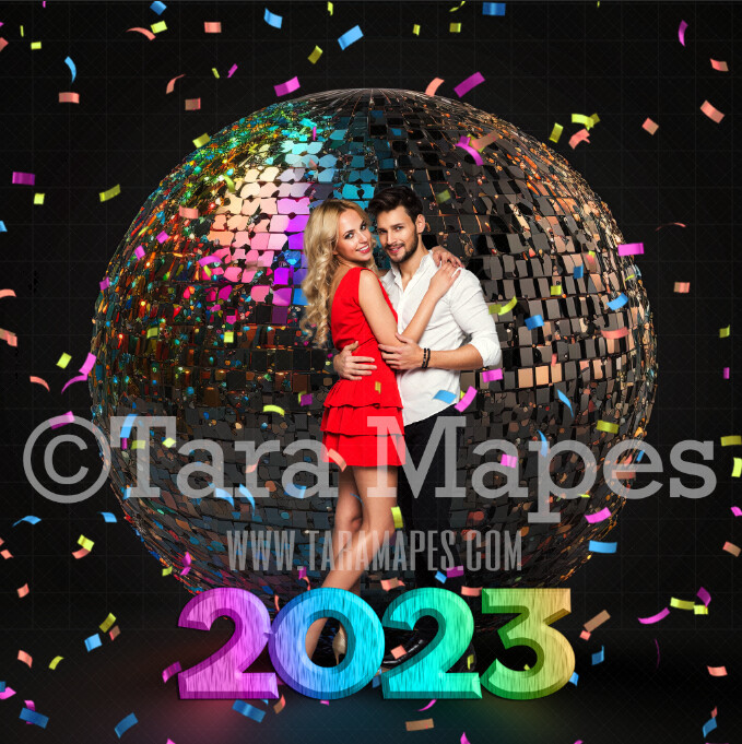 New Years Digital Background - Disco Ball with Confetti Digital Backdrop - New Years Eve Layered PSD - Happy New Year Digital Background - New Year Digital Backdrop