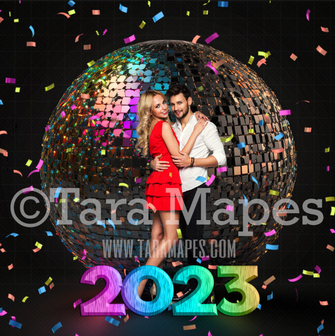 New Years Digital Background - Disco Ball with Confetti Digital Backdrop - New Years Eve Layered PSD  - Happy New Year Digital Background - New Year Digital Backdrop