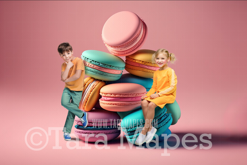 Valentine  Digital Backdrop - Macaron Cookies Digital Background - Stack of Pastel Cookies - Macarons Digital Background JPG