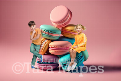 Valentine  Digital Backdrop - Macaron Cookies Digital Background - Stack of Pastel Cookies - Macarons Digital Background JPG