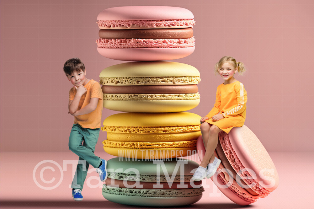 Valentine  Digital Backdrop - Macaron Cookies Digital Background - Stack of Pastel Cookies - Macarons Digital Background JPG