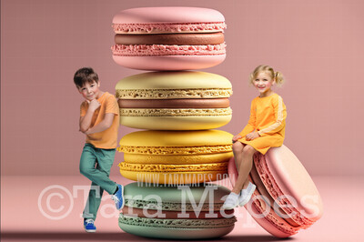 Valentine  Digital Backdrop - Macaron Cookies Digital Background - Stack of Pastel Cookies - Macarons Digital Background JPG