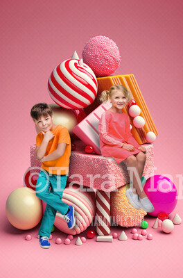Valentine Digital Backdrop - Stack of Candies Digital Background - Stack of Colorful Valentine Candy Digital Background JPG