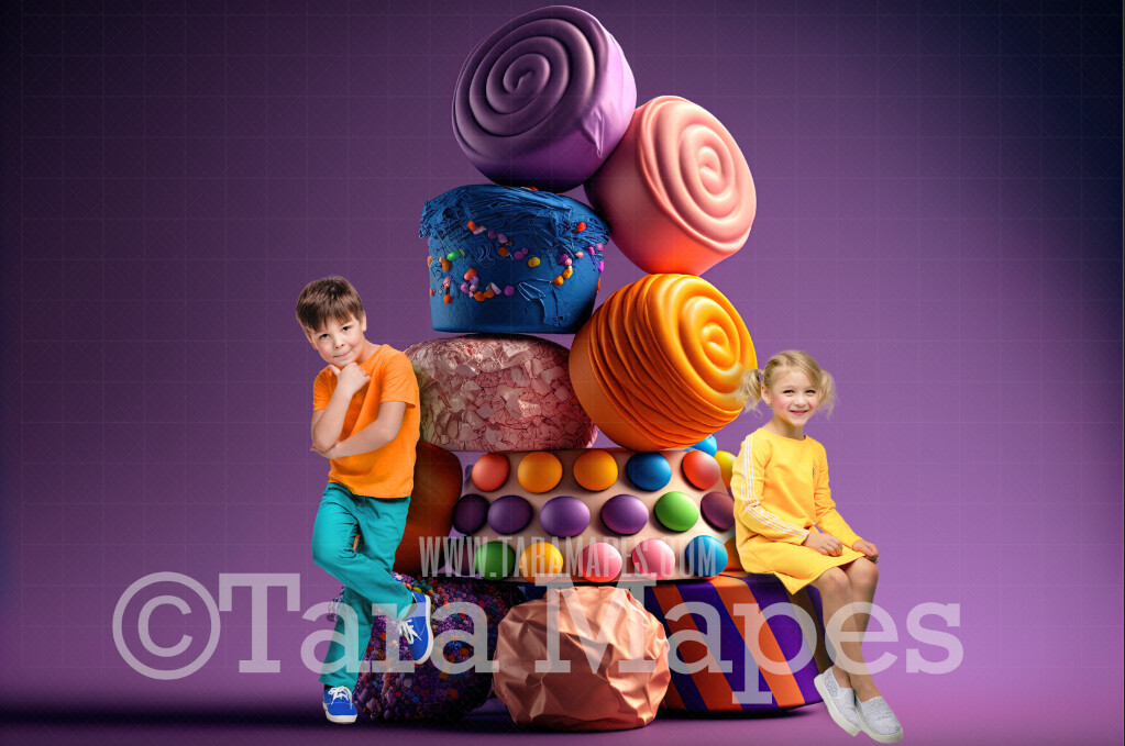 Valentine Digital Backdrop - Stack of Candies Digital Background - Stack of Colorful Valentine Candy Digital Background JPG