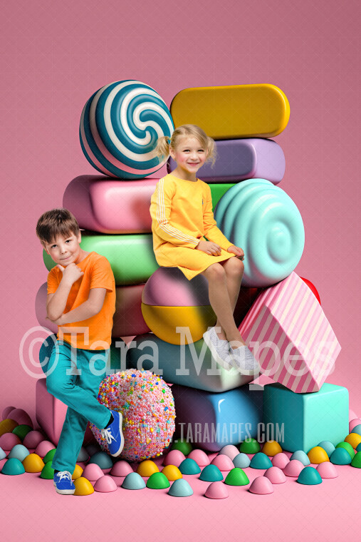 Valentine Digital Backdrop - Stack of Candies Digital Background - Stack of Colorful Valentine Candy Digital Background JPG
