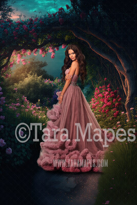 Garden Path Digital Backdrop - Path in Fantasy Garden - Floral Pathway - Cascading Flowers in Garden -  Digital Background JPG