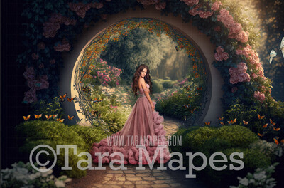 Garden Path Digital Backdrop - Path in Fantasy Garden - Floral Arch Pathway - Cascading Flowers in Garden -  Digital Background JPG