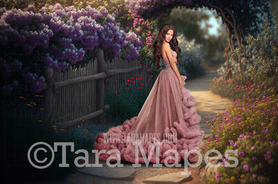 Garden Path Digital Backdrop - Path in Fantasy Garden - Floral Pathway - Cascading Flowers in Garden -  Digital Background JPG