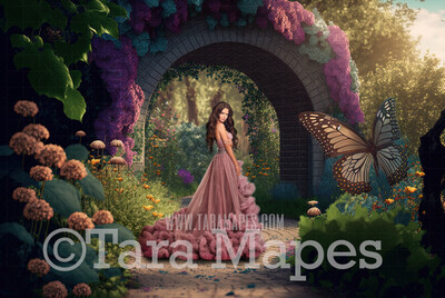 Garden Path Digital Backdrop - Path in Fantasy Garden - Floral Arch Pathway - Cascading Flowers in Garden -  Digital Background JPG