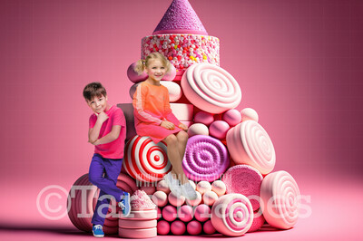 Valentine Digital Backdrop - Stack of Candies Digital Background - Stack of Colorful Valentine Candy Digital Background JPG