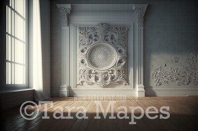 Classic Vintage Wall Digital Backdrop - Retro Wall - Ornate Wall with Moulding Frame - Vintage Wall Digital Background JPG