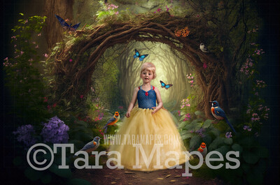 Enchanted Forest Digital Backdrop - Path in Fantasy Forest with Animals - Forest Path  Digital Background JPG
