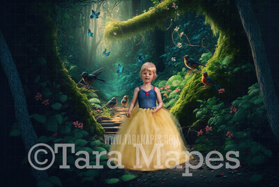 Enchanted Forest Digital Backdrop - Path in Fantasy Forest with Animals - Forest Path  Digital Background JPG