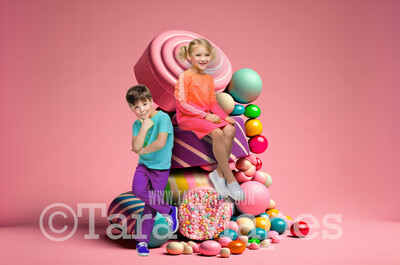 Valentine Digital Backdrop - Stack of Candies Digital Background - Stack of Colorful Valentine Candy Digital Background JPG