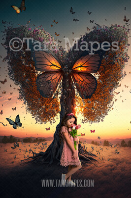 Butterfly Tree Digital Backdrop - Fantasy Butterfly Tree - Tree of Butterflies- Magic Tree - Butterfly Tree Digital Background JPG