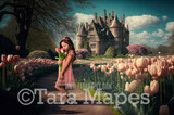 Castle Path Digital Backdrop - Path Leading to Magical Castle - Castle with Flowers Digital Background JPG