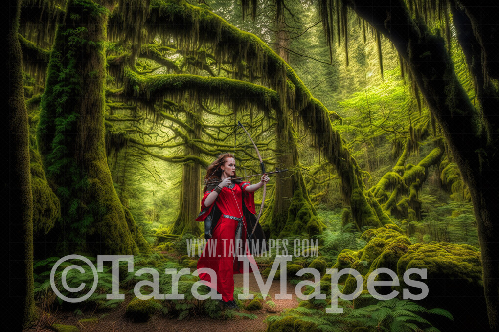 Mossy Forest Digital Backdrop - Path in Mossy Green Forest - Mossy Trees Digital Background JPG