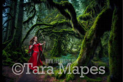 Mossy Forest Digital Backdrop - Path in Mossy Green Forest - Mossy Trees Digital Background JPG