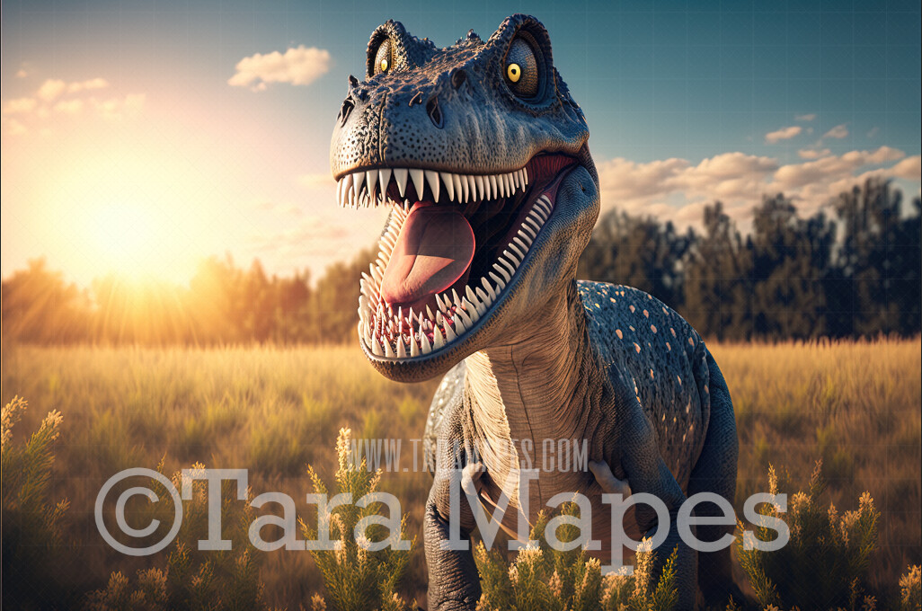 Dinosaur Digital Backdrop - Dino in Field - Dinosaur Digital Background
