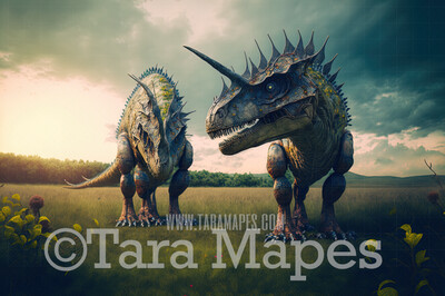 Dinosaurs Digital Backdrop - Dinos in Field  - Dinosaur Digital Background