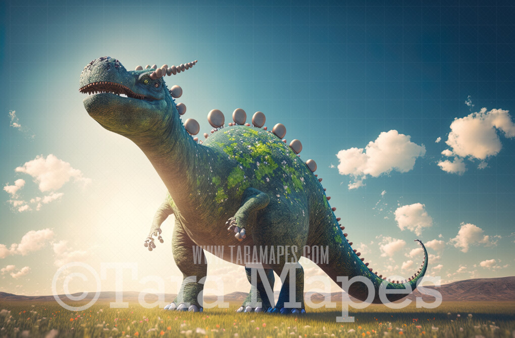 Dinosaur Digital Backdrop - Dino in Field -Dinosaur Digital Background