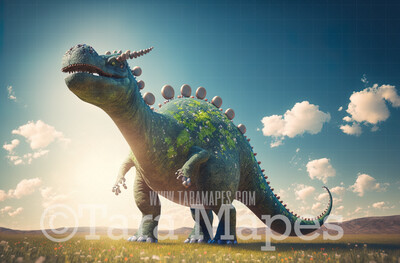 Dinosaur Digital Backdrop - Dino in Field  -Dinosaur Digital Background