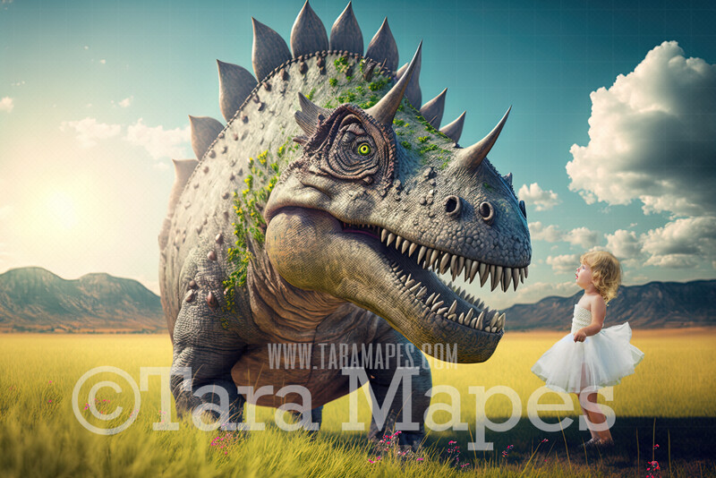 Dinosaur Digital Backdrop - Dino in Field  - Dinosaur Digital Background