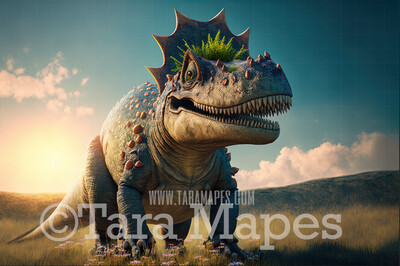 Dinosaur Digital Backdrop - Dino in Field  - Dinosaur Digital Background