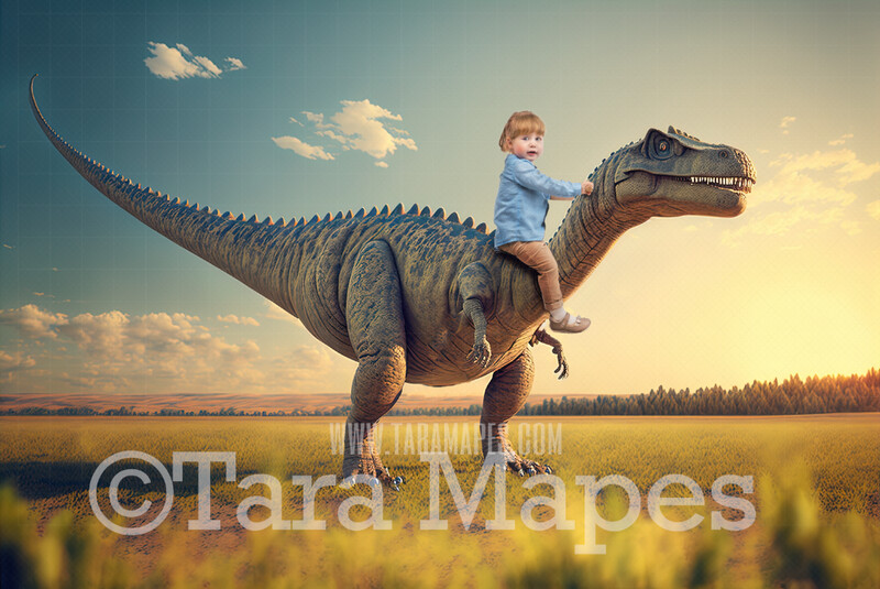 Dinosaur Digital Backdrop - Dino in Field  - Dinosaur Digital Background
