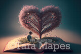 Valentine Digital Backdrop - Whimsical Heart Tree Growing From Book Digital Backdrop - Tree Book Digital Background - Valentine Tree Digital Background JPG