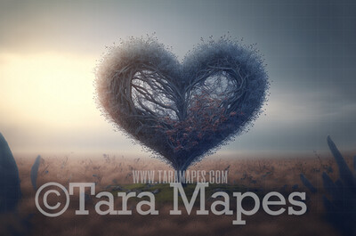 Valentine Digital Backdrop - Whimsical Heart Tree - Misty Heart Shaped Tree Digital Background JPG