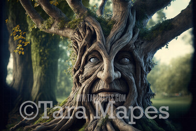 Enchanted Tree with Face - Tree Face in Enchanted Forest  - Talking Tree Digital Background Backdrop - Friendly Tree Digital Backdrop