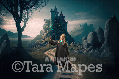 Wizard Castle Digital Backdrop - Wizard Castle at Sunset - Magical Scene  - Wizard Digital Background