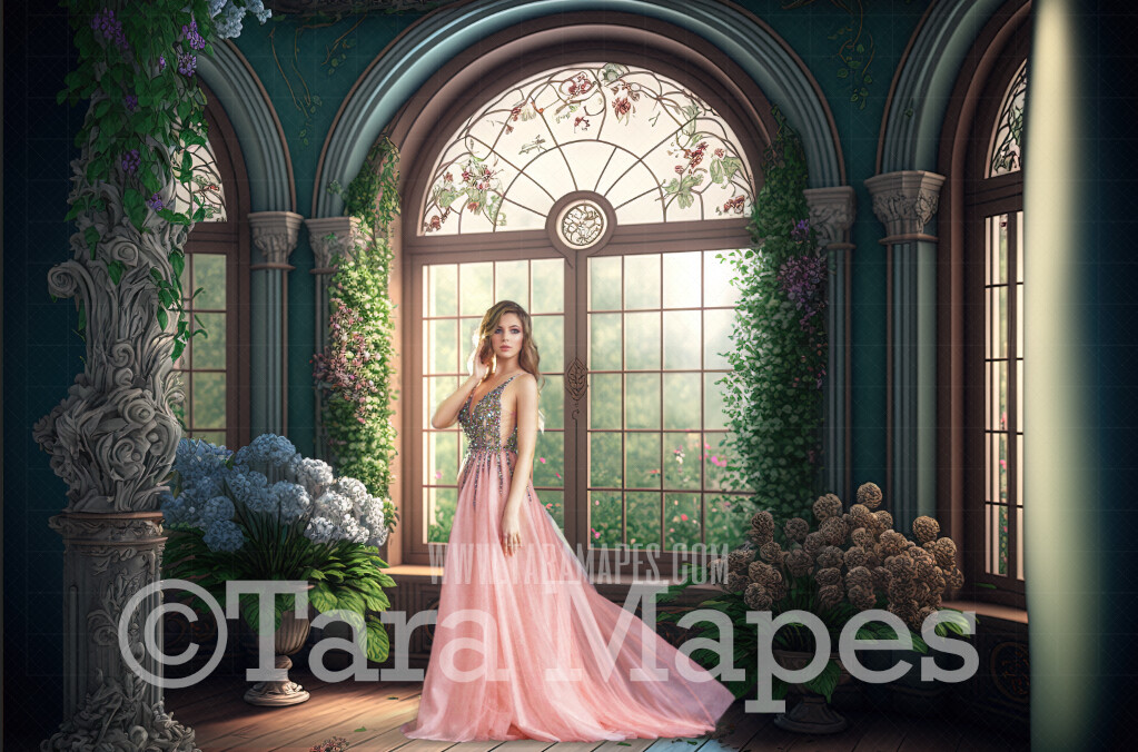 Mint and Pink Ornate Room Digital Backdrop - Vintage Room with Roses - Victorian Room with Flowers  Digital Background JPG