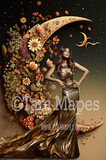 Flower Moon Digital Backdrop - Crescent Moon of Flowers - Floral Wreath Studio Digital Background JPG