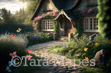 Spring Cottage Digital Backdrop - Path in Fantasy Garden by Cottage - Cottage Path - Floral Pathway - Cascading Flowers in Cottage Garden-  Digital Background JPG