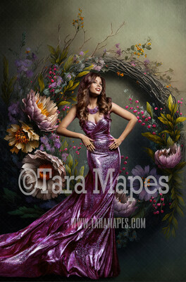 Floral Wreath Digital Backdrop - Fine Art Wreath of Flowers - Floral Wreath Studio Digital Background JPG