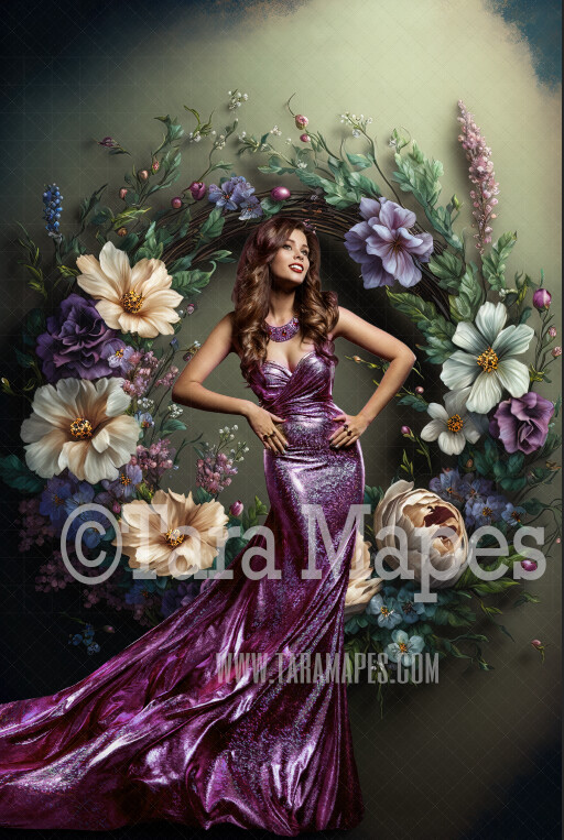 Floral Wreath Digital Backdrop - Fine Art Wreath of Flowers - Floral Wreath Studio Digital Background JPG