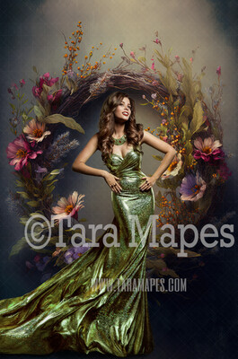 Floral Wreath Digital Backdrop - Fine Art Wreath of Flowers - Floral Wreath Studio Digital Background JPG