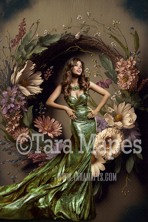 Floral Wreath Digital Backdrop - Fine Art Wreath of Flowers - Floral Wreath Studio Digital Background JPG