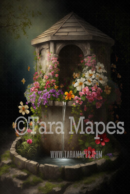 Wishing Well Digital Backdrop - Magical Wishing Well  -  Painterly Wishing Well Digital Background JPG