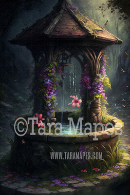 Wishing Well Digital Backdrop - Magical Wishing Well  -  Painterly Wishing Well Digital Background JPG