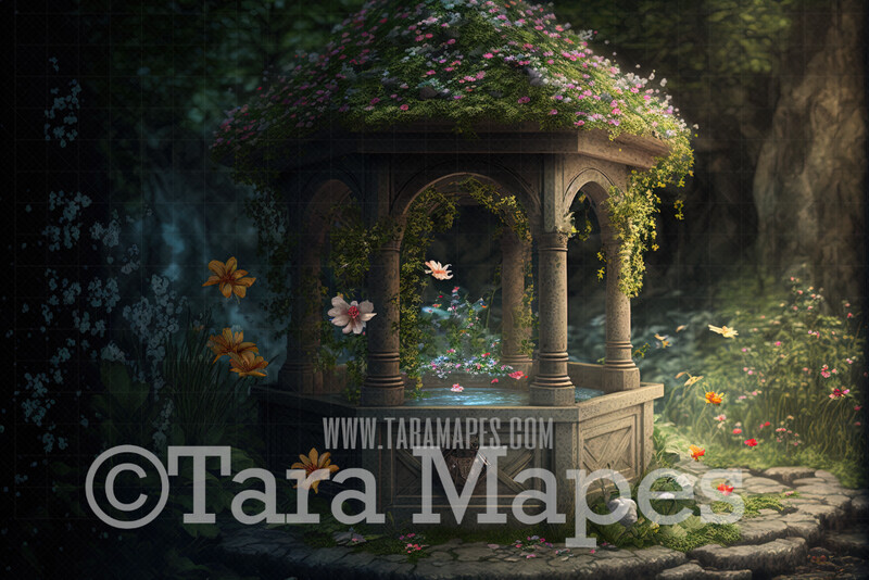 Wishing Well Digital Backdrop - Magical Wishing Well  -  Painterly Wishing Well Digital Background JPG