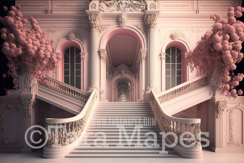 Pink Palace Stairs Digital Backdrop - Ornate Castle Staircase - Flower Stairs -  Floral Stairs - Fairytale Valentine Wedding Digital Background JPG