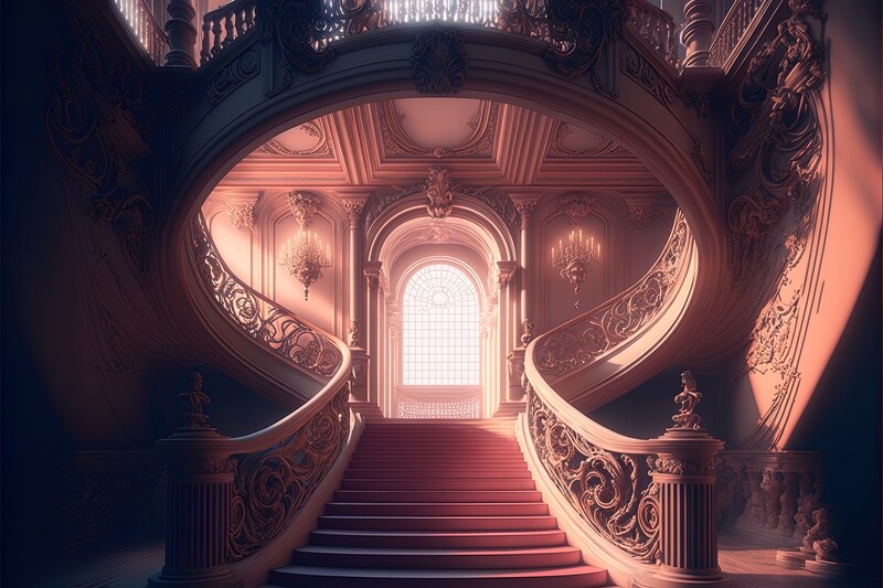 Pink Palace Stairs Digital Backdrop - Ornate Castle Staircase -  Fairytale Valentine Wedding Digital Background JPG