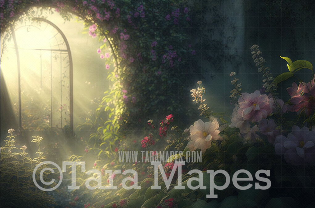 Garden of Eden Digital Backdrop  - Hazy Garden with Sunlight - Fantasy Garden Digital Background JPG
