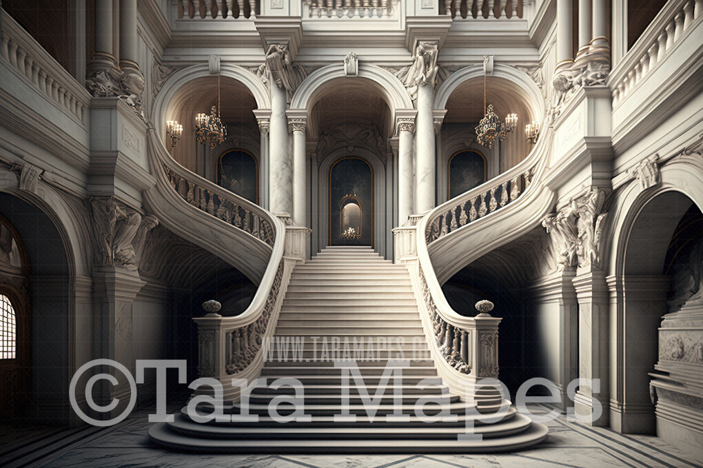 Palace Stairs Digital Backdrop - Ornate Castle Staircase - Flower Stairs - Floral Stairs - Fairytale Valentine Digital Background JPG